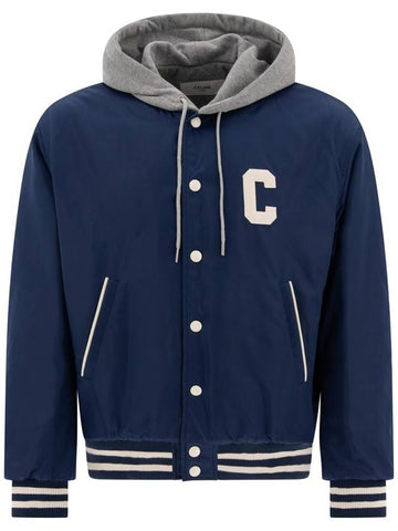 Oversized Teddy Nylon Hooded Jacket Navy - CELINE - BALAAN 1