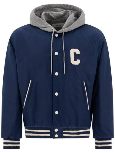 Oversized Teddy Nylon Hooded Jacket Navy - CELINE - BALAAN 1