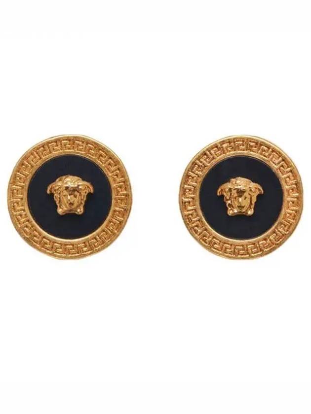 Enamel Medusa Stud Earrings Black Gold - VERSACE - BALAAN 2