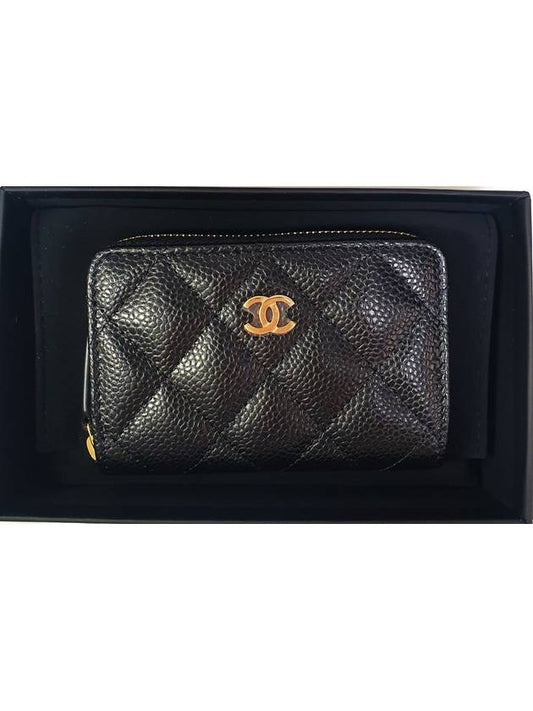 Nell Classic Zipper Card Wallet Caviar Black Gold AP0216 - CHANEL - BALAAN 1