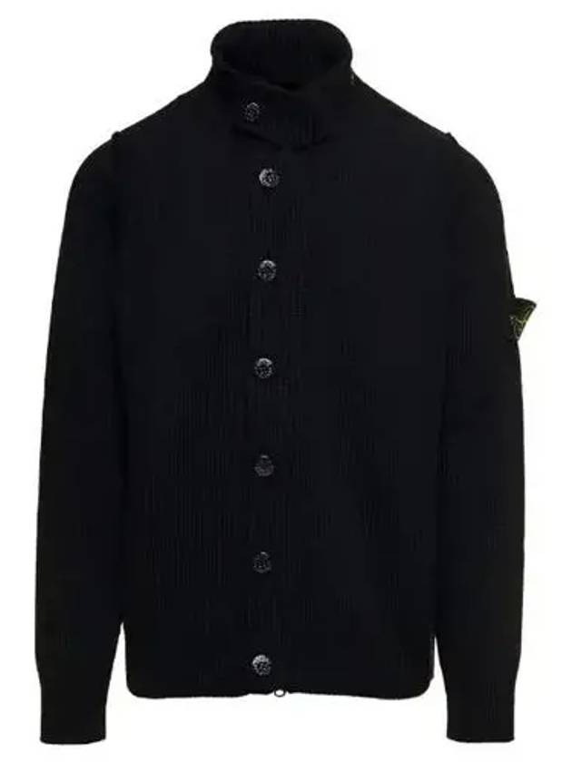 Lambswool Knit Cardigan Black - STONE ISLAND - BALAAN 2