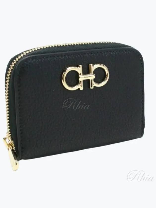 Women's Gancini Logo Zipper Card Wallet Black - SALVATORE FERRAGAMO - BALAAN 2