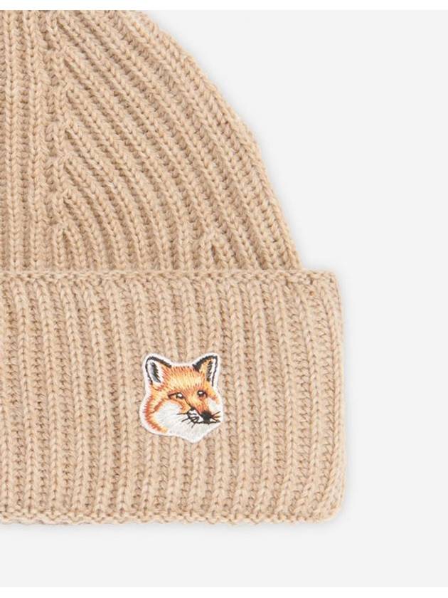 Fox Head Patch Ribbed Beanie Beige - MAISON KITSUNE - BALAAN 3