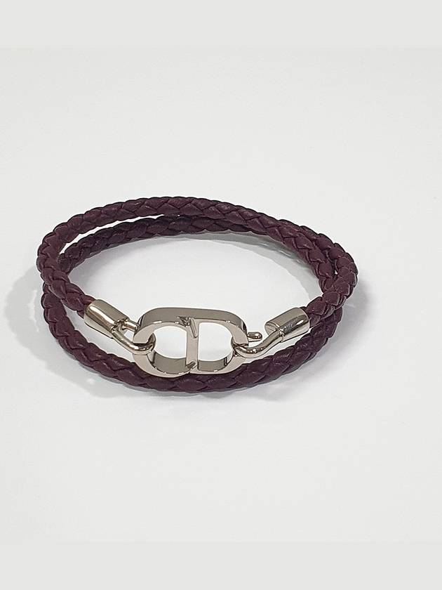 CD Icon Braided Leather Bracelet Burgundy - DIOR - BALAAN 2