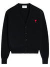 Red Heart Logo Merino Wool Cardigan Black - AMI - BALAAN 2