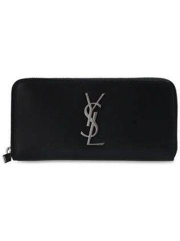 Monogram Silver Logo Zip Around Long Wallet Black - SAINT LAURENT - BALAAN 1