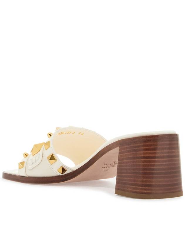 ivory leather slippers with golden studs and low heel - VALENTINO - BALAAN 3