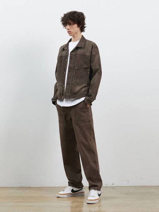 Denim work wear wide pants brown - CORK - BALAAN 2