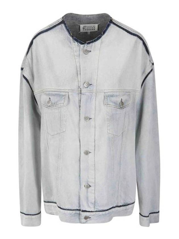 Stitched Logo Contrast Border Cotton Denim Jacket Blue - MAISON MARGIELA - BALAAN 2