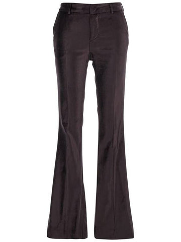 'Elsa' Brown Flared Trousers With Velvet Effect In Cotton Blend Woman - PT TORINO - BALAAN 1