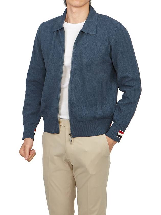 Textured Striped Cotton Bomber Jacket Blue - THOM BROWNE - BALAAN 6