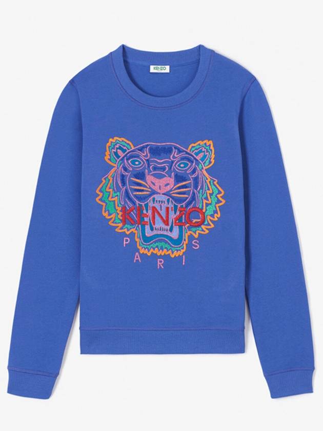 tiger embroidery crew neck sweatshirt blue - KENZO - BALAAN.