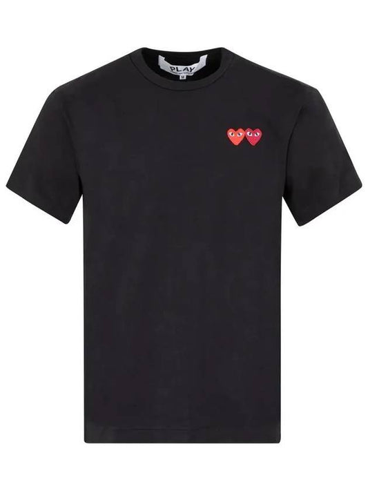 Play Men's Red Double Heart Wappen Short Sleeve T-Shirt P1 T226 1 Black - COMME DES GARCONS - BALAAN 1