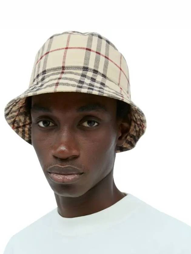 Stone Check Cotton Bucket Hat Beige - BURBERRY - BALAAN 3