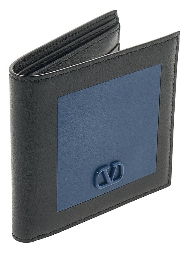 V Logo Signature Half Wallet Black Blue - VALENTINO - BALAAN 3