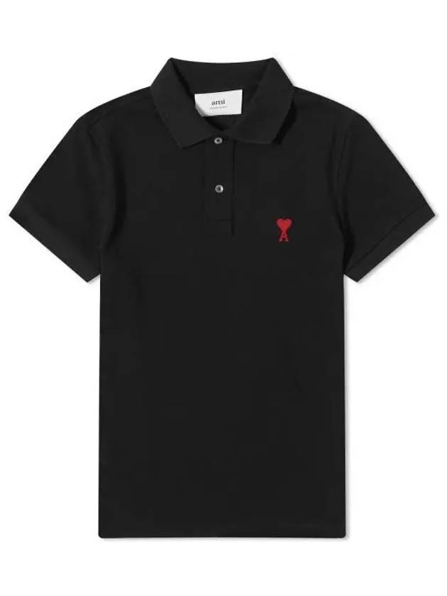 Heart Logo Polo Shirt Black - AMI - BALAAN 2