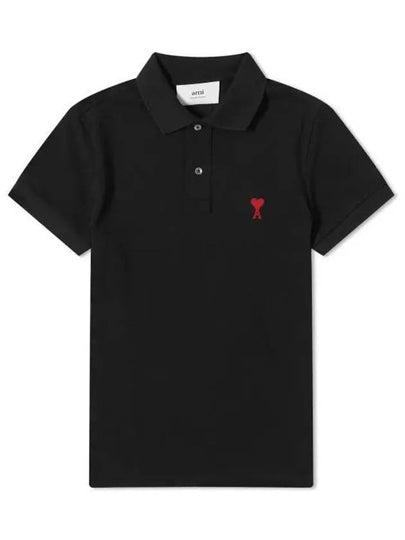 Heart Logo Polo Shirt Black - AMI - BALAAN 2