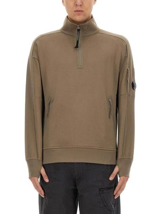 Diagonal Raised Fleece Half Zipped Sweatshirt Beige - CP COMPANY - BALAAN 2