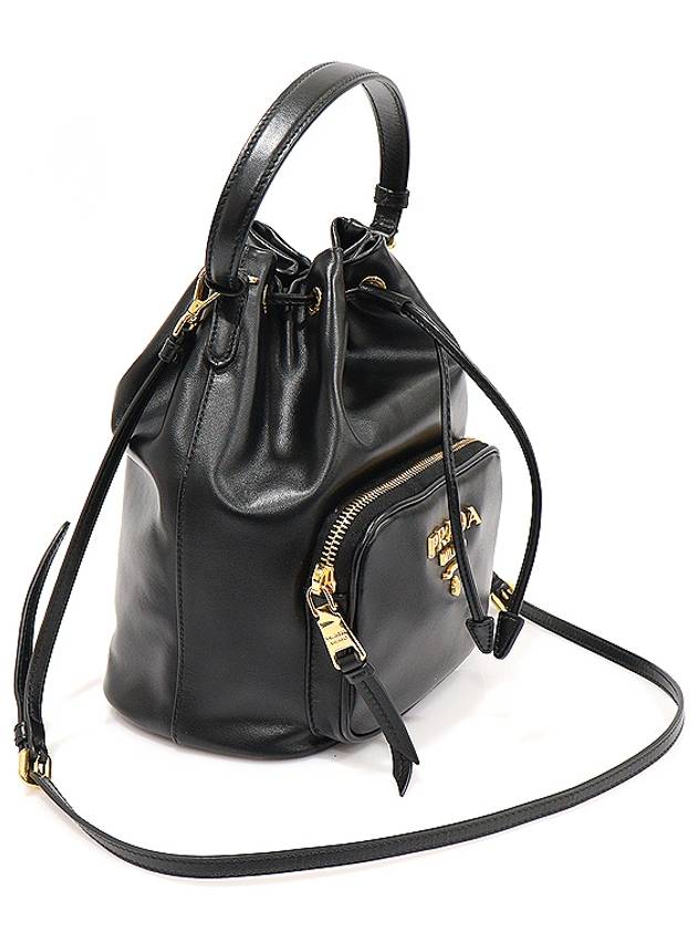 1BH038 Black Vitello Light Calfskin Duet Bucket Bag 2WAY - PRADA - BALAAN 3