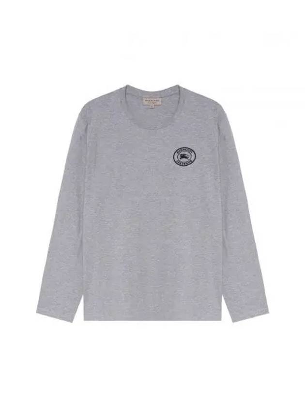 Embroidered Logo Round Neck Long Sleeve T-Shirt Grey - BURBERRY - BALAAN 2