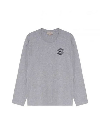 Embroidered Logo Round Neck Long Sleeve T-Shirt Grey - BURBERRY - BALAAN 2