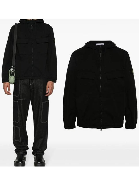 Cotton Twill Stretch Hooded Jacket Black - STONE ISLAND - BALAAN 2