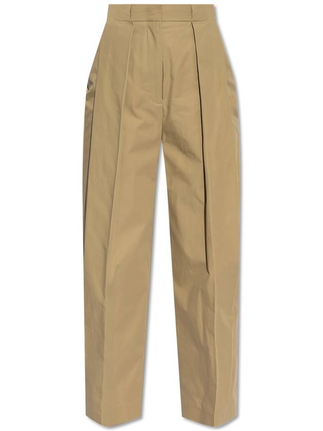 Balmain Cotton Pleated Trousers, Women's, Beige - BALMAIN - BALAAN 1