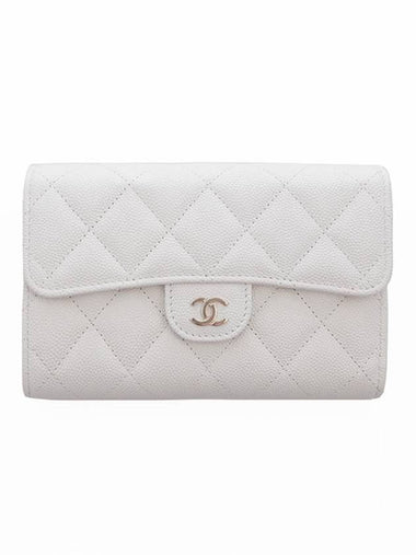 Classic Gold CC Logo Flap Caviar Medium Wallet White - CHANEL - BALAAN 1