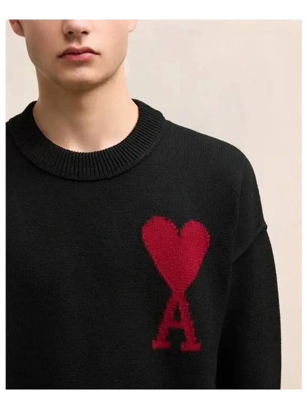 Intarsia Big Heart Logo Wool Knit Top Black - AMI - BALAAN 7