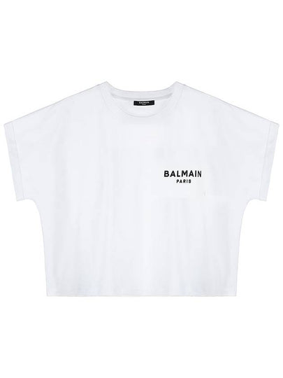 Logo Print Cropped Cotton Short Sleeve T-Shirt White - BALMAIN - BALAAN 2