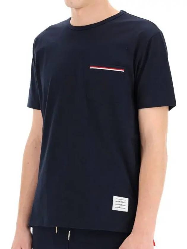 Men's Medium Weight Jersey Tipped Pocket Crewneck Short Short Sleeve T-Shirt Navy - THOM BROWNE - BALAAN 2