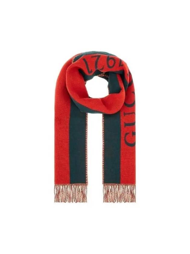 Web Motif Wool Muffler Green Red - GUCCI - BALAAN 2