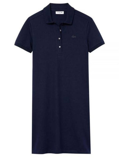 Women's Slim Fit Stretch Cotton Pique Polo Short Dress Navy - LACOSTE - BALAAN 2