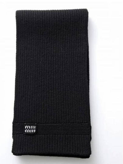 Intarsia Logo Wool Cashmere Muffler Black - MIU MIU - BALAAN 2