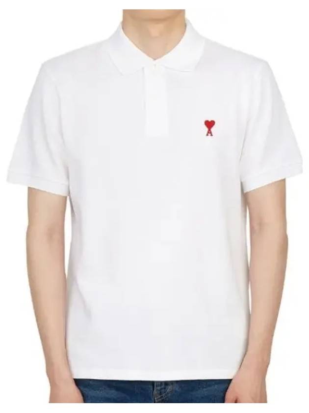 Small Heart Logo Polo Shirt White - AMI - BALAAN 2