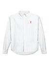 Small Heart Logo Stripe Boxy Fit Long Sleeve Shirt Chalk - AMI - BALAAN 2