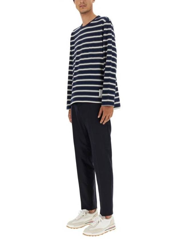 Stripe Jersey Oversized Long Sleeve T-Shirt Navy - THOM BROWNE - BALAAN 3