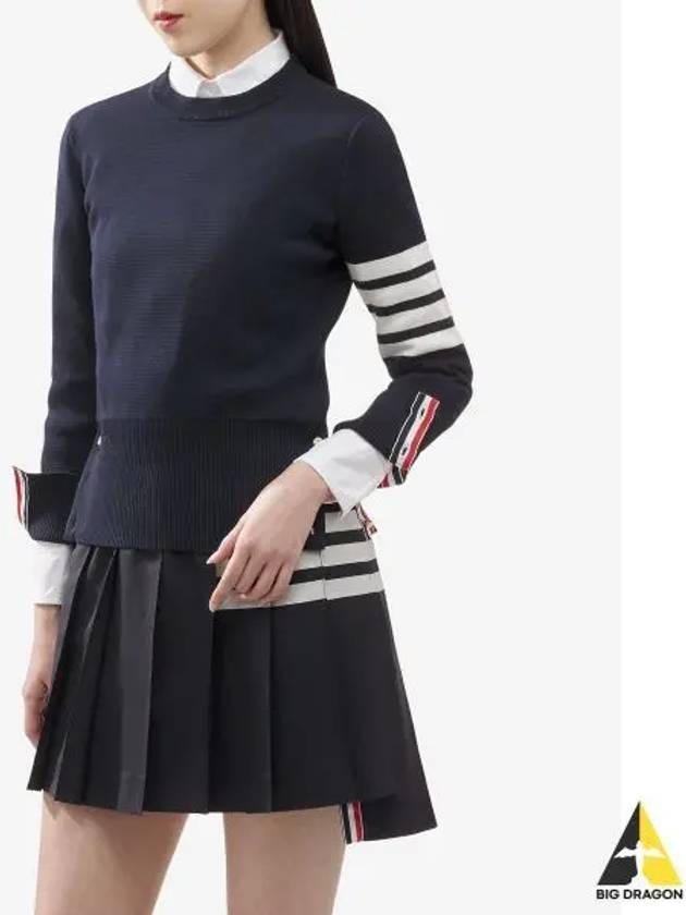 Milano Stitch Crewneck 4-Bar Cotton Crepe Knit Top Navy - THOM BROWNE - BALAAN 2