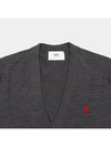 Red Heart Logo Merino Wool Cardigan Heather Grey - AMI - BALAAN 3