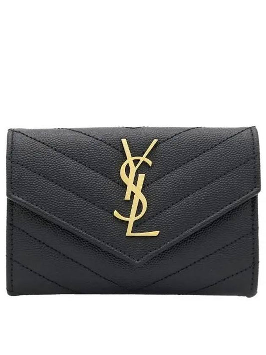 Monogram Envelope Small Half Wallet Black Gold - SAINT LAURENT - BALAAN 2