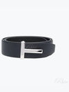 Sliver Soft Grain Leather T Icon Belt Dark Navy Black - TOM FORD - BALAAN 2