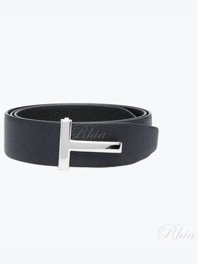 Sliver Soft Grain Leather T Icon Belt Dark Navy Black - TOM FORD - BALAAN 2