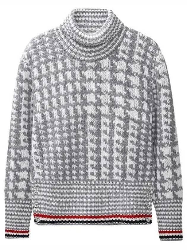 Prine Of Wales Jacquard Detail Cashmere Turtleneck Grey - THOM BROWNE - BALAAN 2