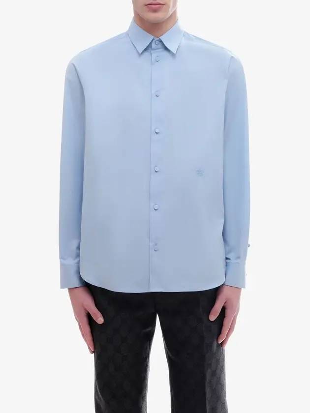 Embroidered Logo Cotton Poplin Long Sleeve Shirt Light Blue - GUCCI - BALAAN 4