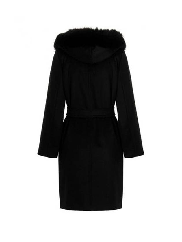 Studio Mango Fox Fur Hooded Wool Single Coat Black - MAX MARA - BALAAN.