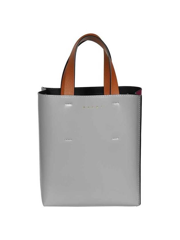 Color Block Logo Print Leather Tote Bag Grey - MARNI - BALAAN 1