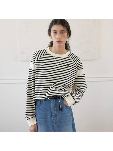 Striped Panel Cropped Knit Top Ivory - NOIRER FOR WOMEN - BALAAN 1