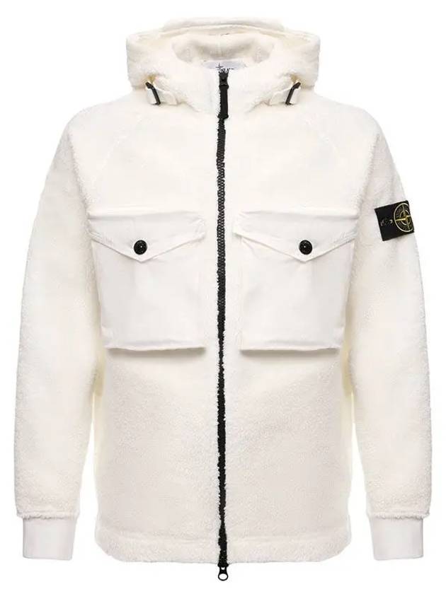 Men's Wappen Patch Shearling Hooded Jacket White - STONE ISLAND - BALAAN 3