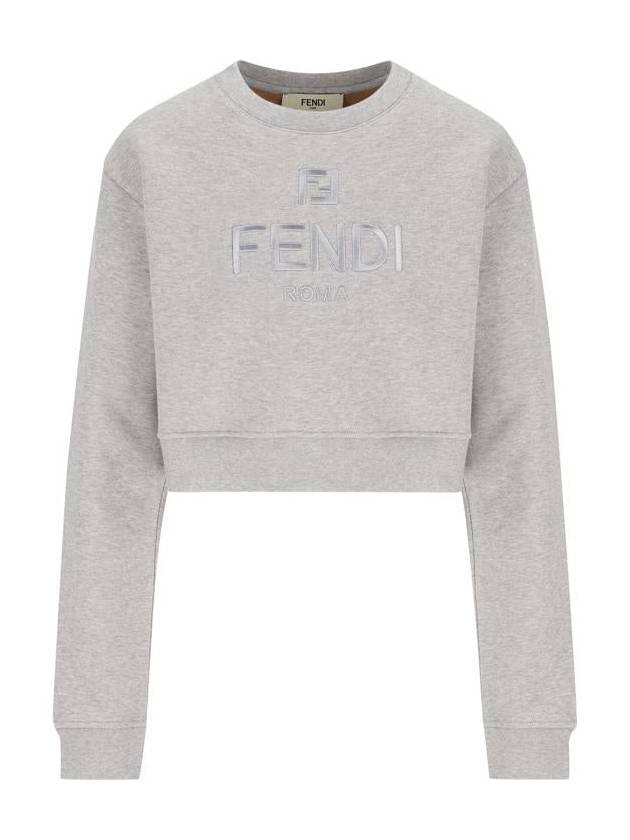 Crewneck Cropped Sweater Grey - FENDI - BALAAN 2