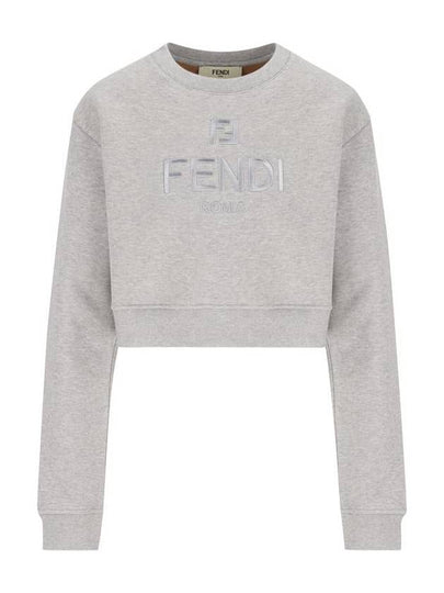 Crewneck Cropped Sweater Grey - FENDI - BALAAN 2